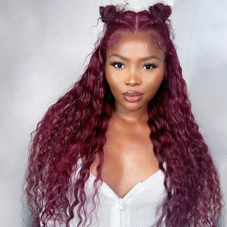 Burgundy Color #99j Human Hair Water Wave 13X4 Lace Front Wigs